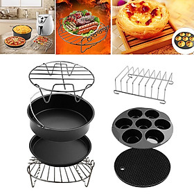 7Pcs/Set Air Fryer Accessories 8inch Cake Barrel Pizza Pan Fit 4.8QT to 6.3QT