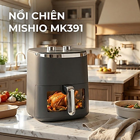 Nồi Chiên Không Dầu 8 Lít Mishio MK391 - Dung Tích Khổng Lồ, Nướng Nguyên Con Gà, Giá Cực Rẻ - Hàng chính hãng - Màu xám