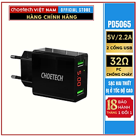Mua Củ sạc Choetech C0028 2 cổng USB-A có màn hình hiển thị điện áp (Hàng chính hãng)