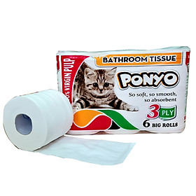 GIẤY VỆ SINH PONYO MÈO CON CAO CẤP - LỐC 6 CUỘN - 1KG/LỐC