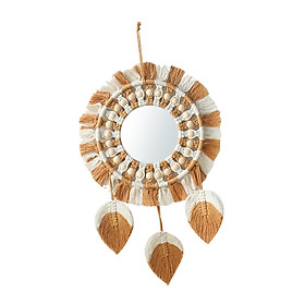 Round Macrame Tassel Wall Hanging Mirror Decor for Living Room Home