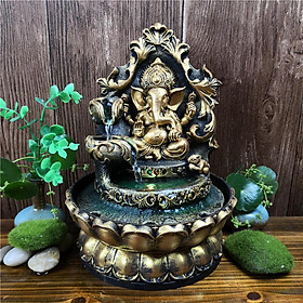 Hình ảnh sách HandMade Hindu Ganesha Statue Tabletop Water Fountain Led Meditation Relaxing Water Sound Small Size Living Room Decor Arts Gift