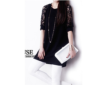 Đầm suông phối ren tay da01