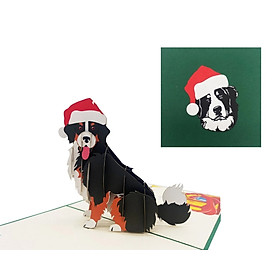 X42 -  THIỆP NOEL 3D CHÓ BERNESSE ĐỘI NÓN SANTA – SIÊU DỄ THƯƠNG