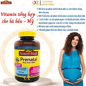 Vitamin tổng hợp cho bà bầu Prenatal Folic Acid+ DHA Nature Made giúp mẹ khỏe, thai nhi phát triển tốt (Mỹ) - OZ Slim Store