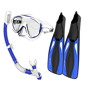 Bộ thiết bị lắn với ống thở, kính bơi, vây bơi-Màu xanh dương-Size