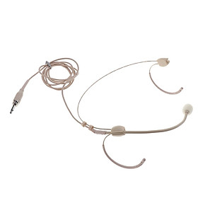 Wired Dual Ear Hook Headworn Unidirectional Microphone Condenser MIC Beige 3.5mm Plug Mic