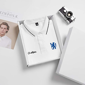 Áo polo Chelsea in logo sư tử xanh vải poly cá sấu thoáng mát - Áo thun có cổ nam nữ, áo di chuyển Gokis shop