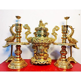 Mua Bộ Đồ Thờ Ngũ Sự Đỉnh Song Long Chầu Nguyệt 40cm bằng đồng nguyên chất  lư đồng cao cấp