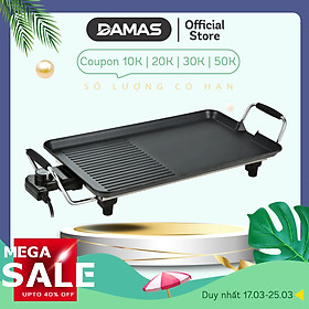 Bếp Nướng Điện DAMAS Electric Grill DK 7558 - Công suất 1500W mạnh mẽ - Thiết kế rãnh thoát dầu mỡ tiện dụng - Lớp phủ chống dính Greblon từ Đức - Hàng chính hãng