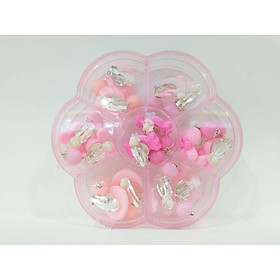 Khuyên tai kẹp cho bé nhựa Acrylic họa tiết hoạt hình màu hồng 7 cặp hình bông hoa