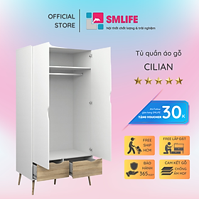 Tủ quần áo gỗ hiện đại SMLIFE Cilian | Gỗ MDF dày 17mm chống ẩm | D100xR55xC195cm - Màu