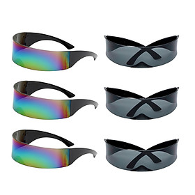 6Pieces Funny Futuristic Mirrored Single Lens Visor Sunglasses Cosplay Women Men Party Eye Glasses