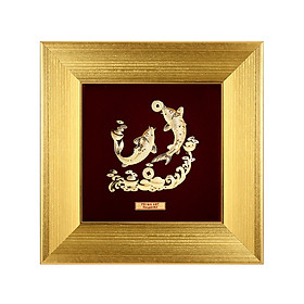 Tranh Vàng 24K PRIMA ART - Đôi Cá Chép Phúc Ngậm Tiền - Size 18x18cm - CGS-0732-01