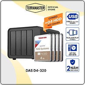 Mua Combo bộ Thiết bị lưu trữ DAS TerraMaster D4-320 4-bay kèm ổ cứng Toshiba NAS N300 24/7 Hàng chính hãng