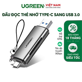 Đầu đọc thẻ nhớ SD, TF chân Type C, USB 3.0 Ugreen 50706 - Hàng chính hãng