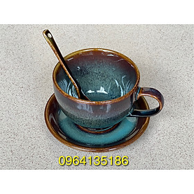 Mua Bộ cốc đĩa capuchino hoả biến lam 200ml gốm sứ Bát Tràng