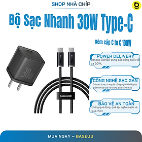 Bộ sạc nhanh Baseus GaN5S Fast Charger 1C 30W Cho iPhone 15 14 13 Pro Max (Nhỏ gọn, sạc nhanh PD/Quick Charge)- Hàng nhập khẩu