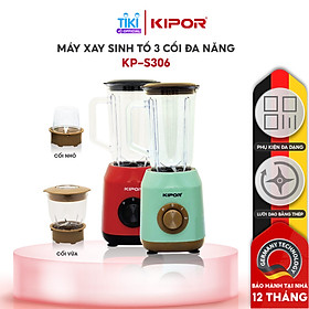 Máy xay sinh tố KIPOR KP-S306 - Lưỡi thép chống ăn mòn siêu bền - Tặng kèm 3 cối 0,2L, 0,5L, 1,5L - Tự ngắt chống quá tải - Hàng chính hãng