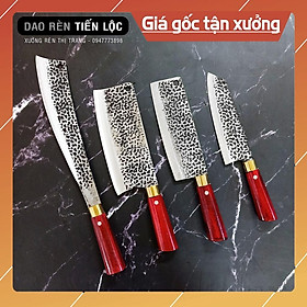 Bộ Dao 4 Thép Nhíp Dập Vân 2 Mặt, Dao Nhà Bếp, Chặt Cây, Chặt Xương, Thái Gọt