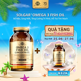 Combo 2 chai Viên uống dầu cá bổ sung omega 3, hỗ trợ tim mạch, cải thiện trí nhớ Solgar Dầu cá Fish Oil Omega-3 Concentrate 120 Thực phẩm bổ sung 