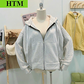 Áo Khoác Hoodie Nữ Nỉ Form Rộng Cánh Tay Phối THeo Phong Cách Hàn Quốc Chất Vải Siêu Dày Dặn Hàng Hot Trend HTM FASHION - Grey