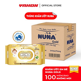 Thùng Khăn Ướt Em Bé NUNA Gold Không Mùi 100 Miếng/Bao, 24 Bao/Thùng