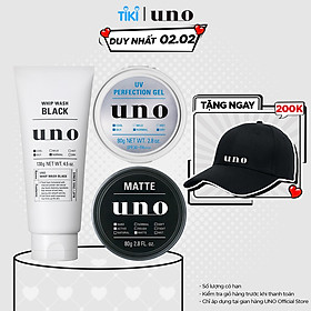 [ƯU ĐÃI TRẢI NGHIỆM] Bộ sản phẩm 03 bước toàn diện: Làm sạch - Dưỡng da chống nắng - Định hình tóc (Whip wash black 130g + UNO UV Perfection Gel 80g + UNO MATTE EFFECTOR 80g)