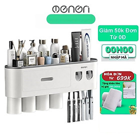 Giá Treo Bàn Chải Đánh Răng OENON liền 2 Nhả Kem tự động kèm cốc hút từ tính lắp đặt dán tường gạch men