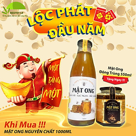 Mật ong hoa vải Lục Ngạn Bắc Giang Nguyet Le - Nguyên chất từ thiên nhiên - Chai 1000ml - TẶNG 500ML MẬT ONG ĐÔNG TRÙNG HẠ THẢO