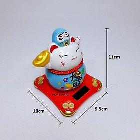 (MUA NHIỀU GIẢM GIÁ)MÈO THẦN TÀI, MÈO MAY MẮN MANEKI NEKO 18040 NĂNG LƯỢNG MẶT TRỜI VẪY TAY CAO 11CM