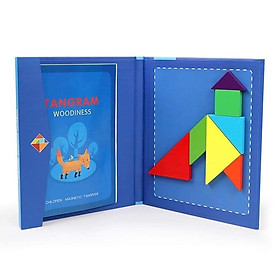 Đồ chơi cho bé Xếp hình gỗ Tangram nam châm có kèm sách, đồ chơi thông minh cho bé tư duy phát triển trí tuệ