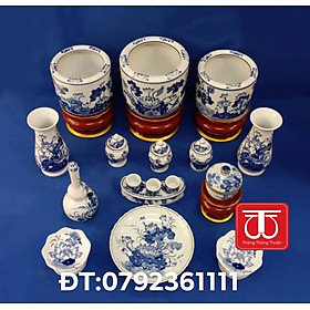 Mua BỘ BÁT HƯƠNG VẼ SEN ( HAI BÁT 16+ MỘT BÁT 18 ) .ĐẾ GỖ SƠN SON THẾP VÀNG ( ĐẾ CAO 11CM)