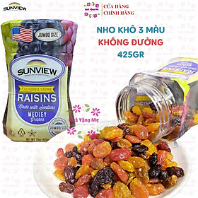 Quà Tết Nho khô Sunview Raisins Mỹ không hạt 3 màu giàu Vitamin khoáng chất, tốt cho tim mạch (425g/hộp) - QuaTangMe Extaste