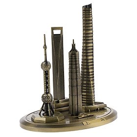 Hình ảnh Metal Skylines Building Architecture Model Shanghai Souvenir 20cm Bronze