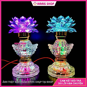 Mua Đèn thờ hoa sen LED tự đổi màu 3 tầng hình thỏi vàng cao 20cm để bàn thờ Phật  đèn thờ cúng  MRHTS23 