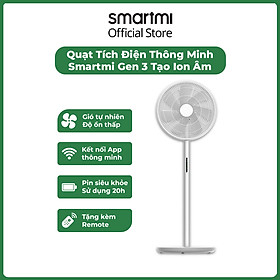 Tặng quạt mini-Quạt Tích Điện Thông Minh Smartmi Gen 3 tạo ion âm thanh lọc không khí, động cơ DC chống ồn-có điều khiển-bản quốc tế- hàng chính hãng