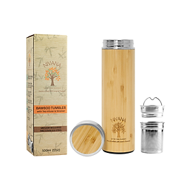 Mua Bình giữ nhiệt tre 500ml - Túi lọc kép - Thép không gỉ SUS304 - Pha trà  cafe  nước trái cây