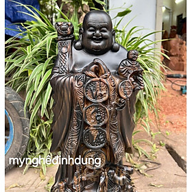 Tượng phật di lặc chúc phúc bằng gỗ mun hoa cao 60x24x14cm 