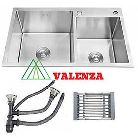 Mua Chậu rửa chén bát inox Valenza 8245 hai hố lệch  kèm bộ xiphong xả chậu  rá inox đa năng