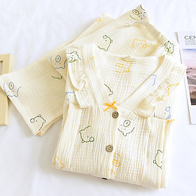 Đồ bộ bầu và sau sinh, Pijama cho con bú AZ44 chất liệu đũi xốp mặc hè thu và đông xuân
