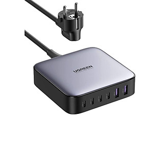 Ugreen UG40914CD271TK 200W cáp nguồn dài 2M chuẩn cắm EU Màu Xám Bộ sạc nhanh có 4 cổng USB-C và 2 cổng USB-A - HÀNG CHÍNH HÃNG