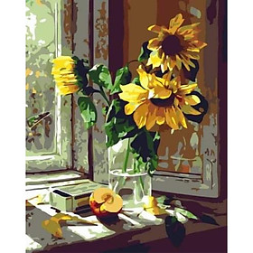 Tranh tô màu theo số Tranh sơn dầu số hoá họa tiết hình hoa hướng dương size 40*50 kèm khung