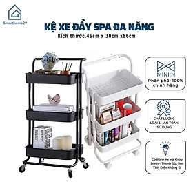 Mua Xe Đẩy Spa 3 Tầng Đa Năng - Kệ Đẩy Nhựa - Kệ Để Đồ Bỉm Sữa Có Bánh Xe Và Khóa Bánh - Thanh Sắt Sơn Tĩnh Điện Khôn Gỉ - Hàng Loại 1 - Chính Hãng MINIIN