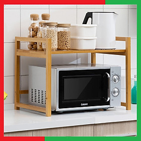 Giá kệ gỗ Tre để Lò Vi Sóng 2 Tầng có khay để Gia Vị rất tiện lợi Kích thước 56 x 41 x 43 cm màu vàng Tre rất đẹp và san, Gỗ tre tự nhiên - Giá kệ để đựng Lò Nướng,Lò Vi Sóng