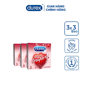 Durex Sensual Strawberry Bao Cao Su Durex Hương Dâu Tây Hộp 3 Cái