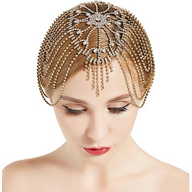 Phụ kiện tóc sang trọng Vintage Tassel Rhinestone Slain Chain Tiara Ladies Cô dâu Cutout Tiara