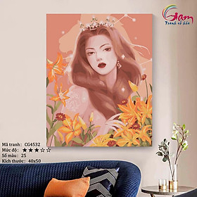 Mua Tranh tô màu theo số cung hoàng đạo cô gái Sư Tử mới lọ màu to 5ml + 2 bộ cọ + khung 2.5cm CG4532