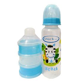 Combo bình sữa nhựa PP 250ml + hộp chia sữa 3 ngăn gluck baby