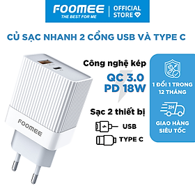 Mua Củ sạc QC+PD18W FOOMEE CQ20 - Màu Trắng/Đen - Sạc Nhanh 3A 18W - Hàng chính hãng